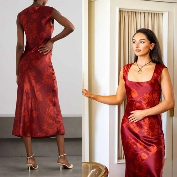 Reformation Hendrix Floral Print Silk Satin Midi Dress - Picture 3 of 13